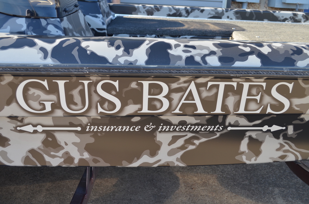 camouflage fishing boat wrap