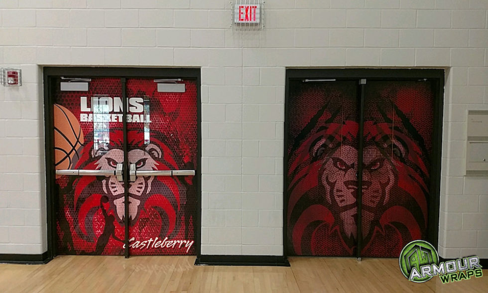 basketballcourtdoorwrapcastleberryhighschool Armour Wraps LLC.
